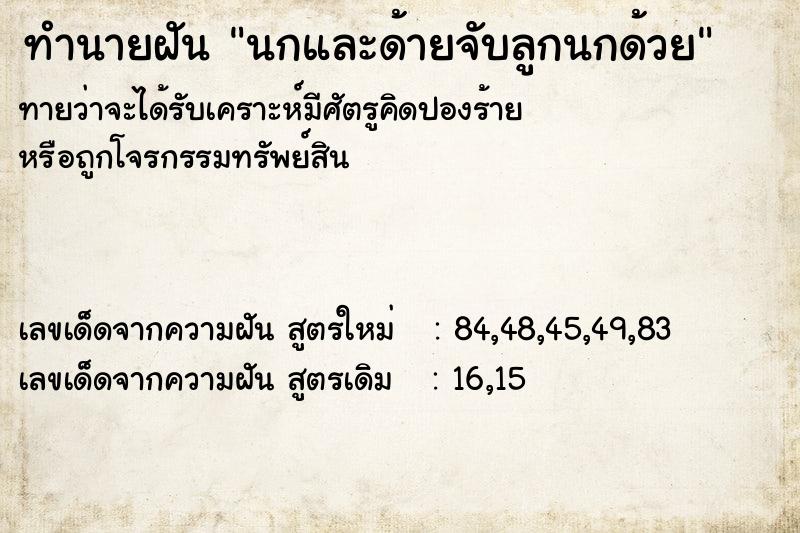 ทำนายฝันนกและด้ายจับลูกนกด้วย ทำนายฝันทำนายฝันนกและด้ายจับลูกนกด้วย