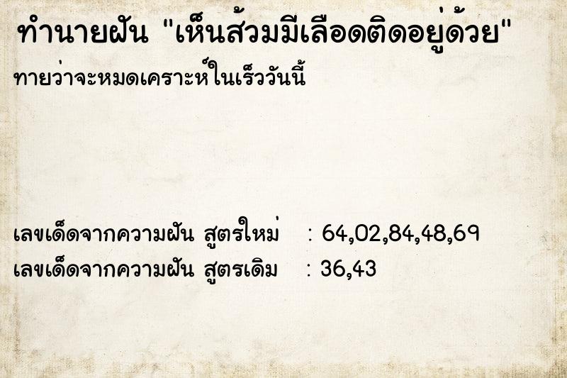 ทำนายฝันทำนายฝันเห็นส้วมมีเลือดติดอยู่ด้วย