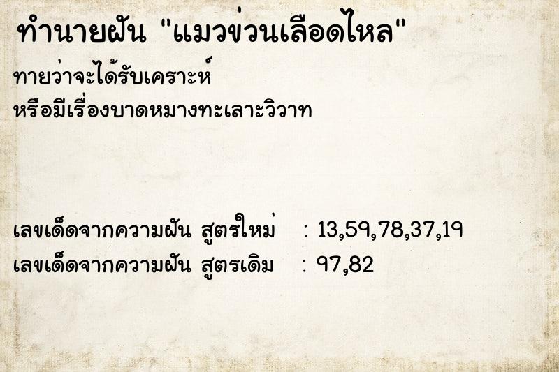 ทำนายฝันแมวข่วนเลือดไหล ทำนายฝันทำนายฝันแมวข่วนเลือดไหล