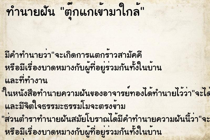 ทำนายฝัน ตุ๊กแกเข้ามาใกล้ ทำนายฝัน ตุ๊กแกเข้ามาใกล้