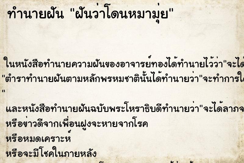 ทำนายฝันฝันว่าโดนหมามุ่ย ทำนายฝันทำนายฝันฝันว่าโดนหมามุ่ย
