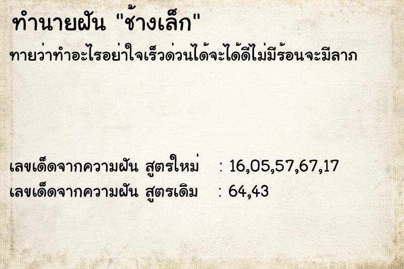 ทำนายฝันช้างเล็ก ทำนายฝันทำนายฝันช้างเล็ก