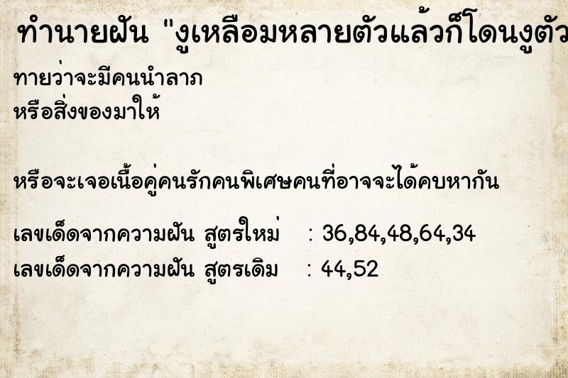 ทำนายฝันทำนายฝันงูเหลือมหลายตัวแล้วก็โดนงูตัวผู้กัดที่หลังมือ