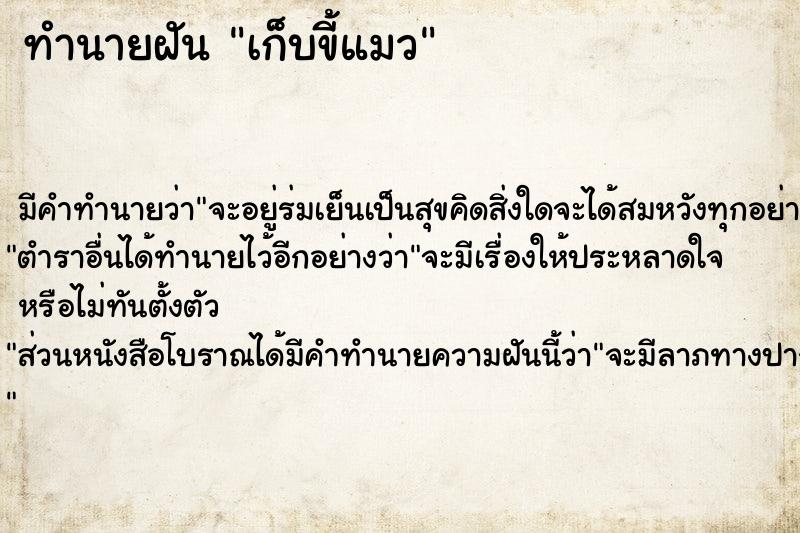ทำนายฝัน เก็บขี้แมว ทำนายฝัน เก็บขี้แมว