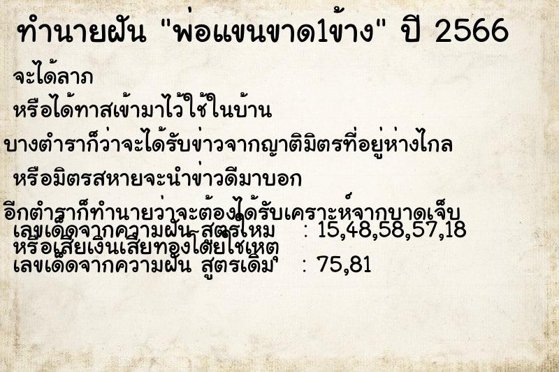ทำนายฝันพ่อแขนขาด1ข้าง ทำนายฝันทำนายฝันพ่อแขนขาด1ข้าง