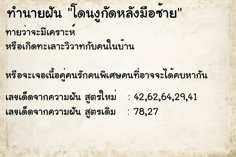 ทำนายฝันทำนายฝันโดนงูกัดหลังมือซ้าย