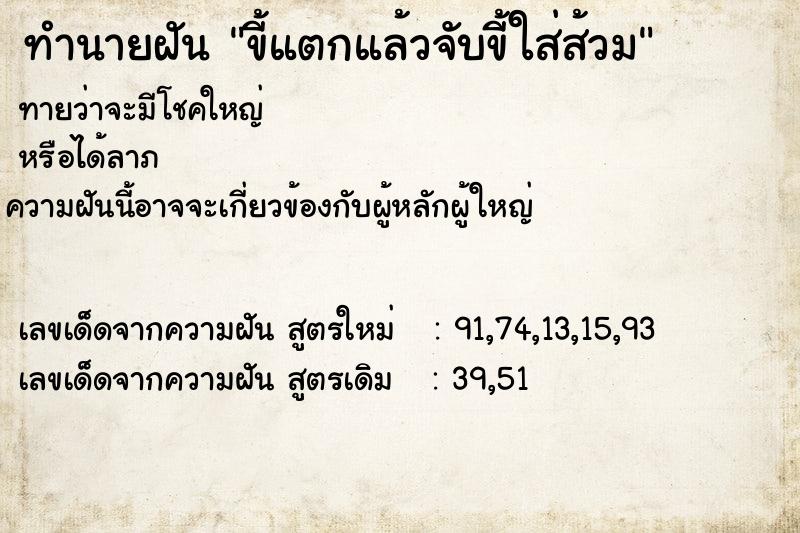 ทำนายฝันทำนายฝันขี้แตกแล้วจับขี้ใส่ส้วม