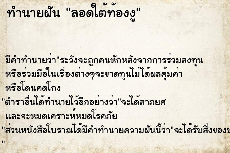 ทำนายฝัน ลอดใต้ท้องงู ทำนายฝัน ลอดใต้ท้องงู