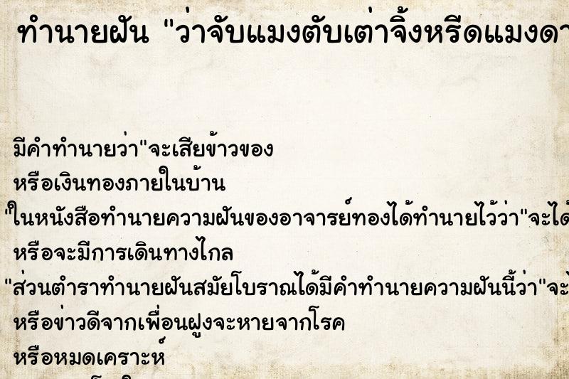 ทำนายฝันว่าจับแมงตับเต่าจิ้งหรีดแมงดา ทำนายฝันทำนายฝันว่าจับแมงตับเต่าจิ้งหรีดแมงดา