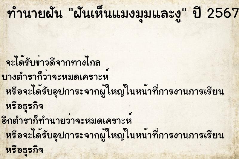 ทำนายฝันฝันเห็นแมงมุมและงู ทำนายฝันทำนายฝันฝันเห็นแมงมุมและงู
