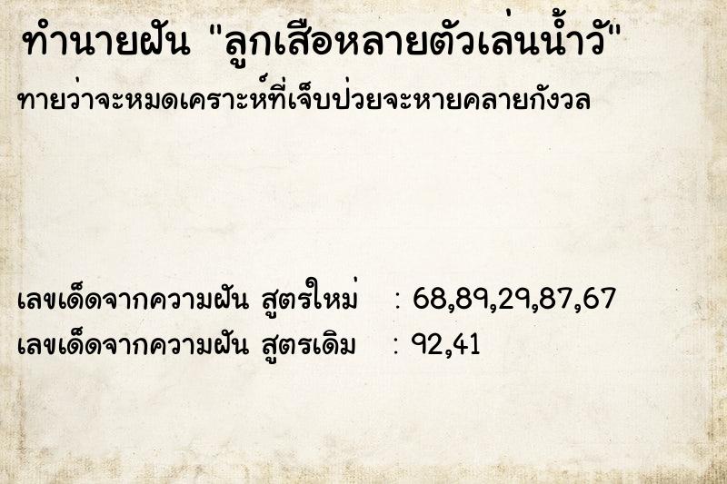 ทำนายฝันลูกเสือหลายตัวเล่นน้ำวั ทำนายฝันทำนายฝันลูกเสือหลายตัวเล่นน้ำวั