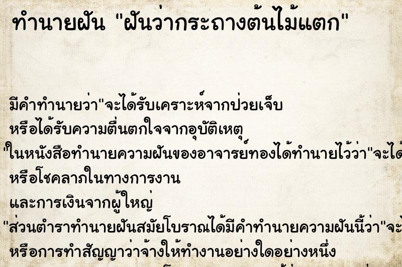 ทำนายฝันฝันว่ากระถางต้นไม้แตก ทำนายฝันทำนายฝันฝันว่ากระถางต้นไม้แตก