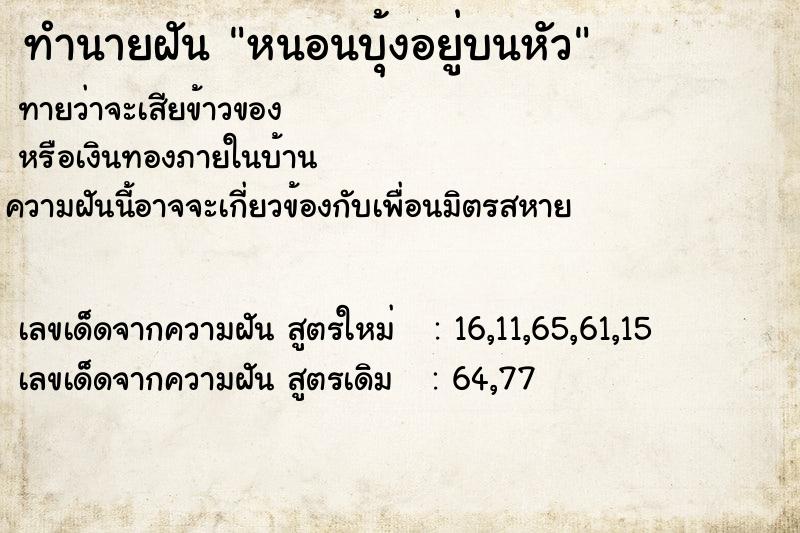 ทำนายฝัน หนอนบุ้งอยู่บนหัว ทำนายฝัน หนอนบุ้งอยู่บนหัว