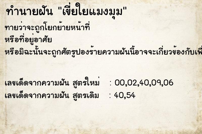 ทำนายฝันทำนายฝันเขี่ยใยแมงมุม