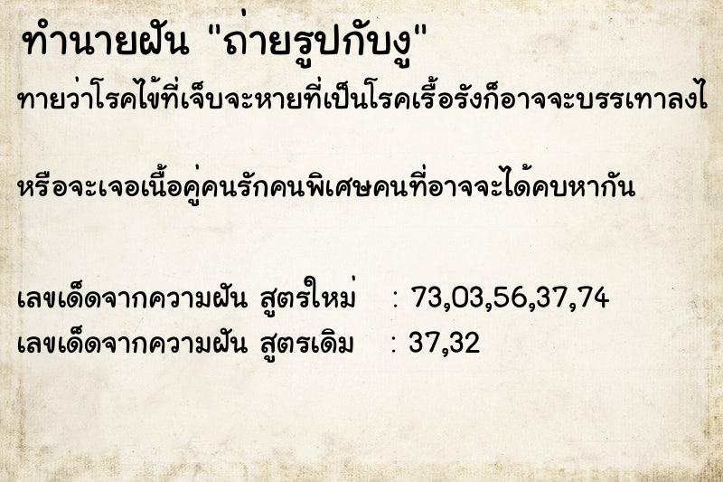 ทำนายฝันถ่ายรูปกับงู ทำนายฝันทำนายฝันถ่ายรูปกับงู