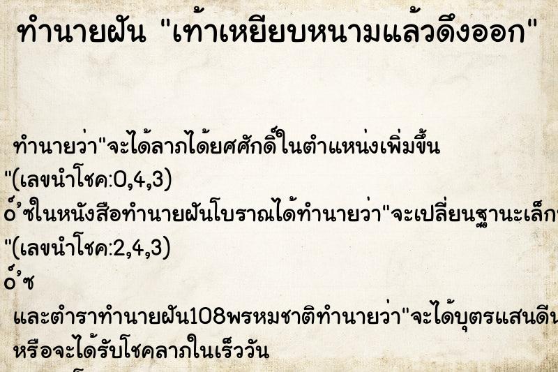 ทำนายฝัน เท้าเหยียบหนามแล้วดึงออก ทำนายฝัน เท้าเหยียบหนามแล้วดึงออก