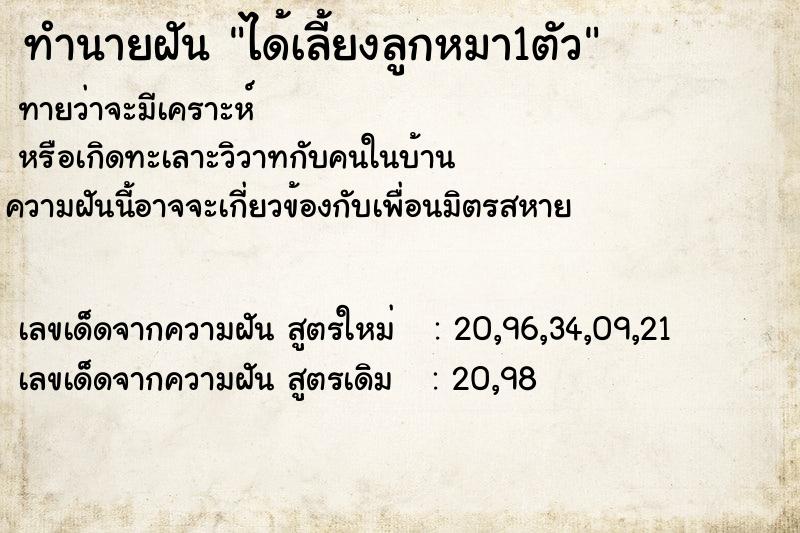 ทำนายฝันทำนายฝันได้เลี้ยงลูกหมา1ตัว