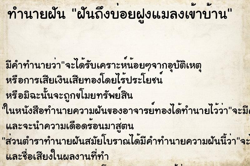 ทำนายฝันทำนายฝันฝันถึงบ่อยฝูงแมลงเข้าบ้าน
