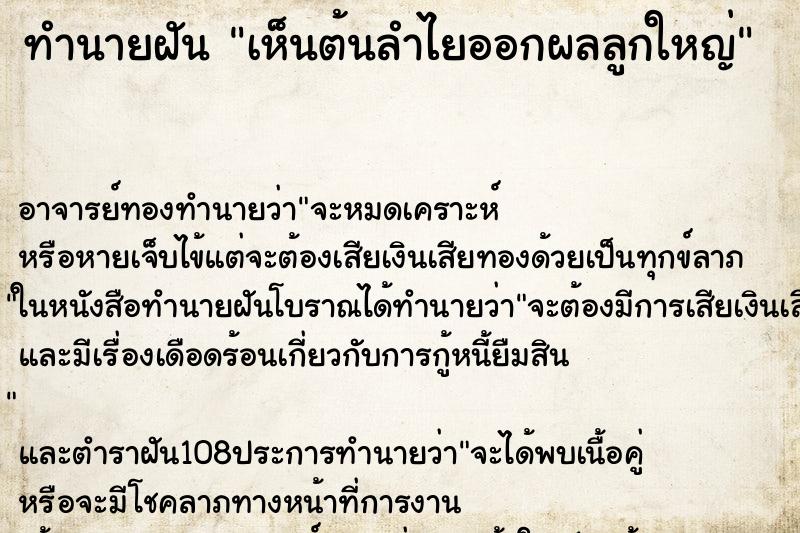 ทำนายฝันเห็นต้นลำไยออกผลลูกใหญ่ ทำนายฝันทำนายฝันเห็นต้นลำไยออกผลลูกใหญ่