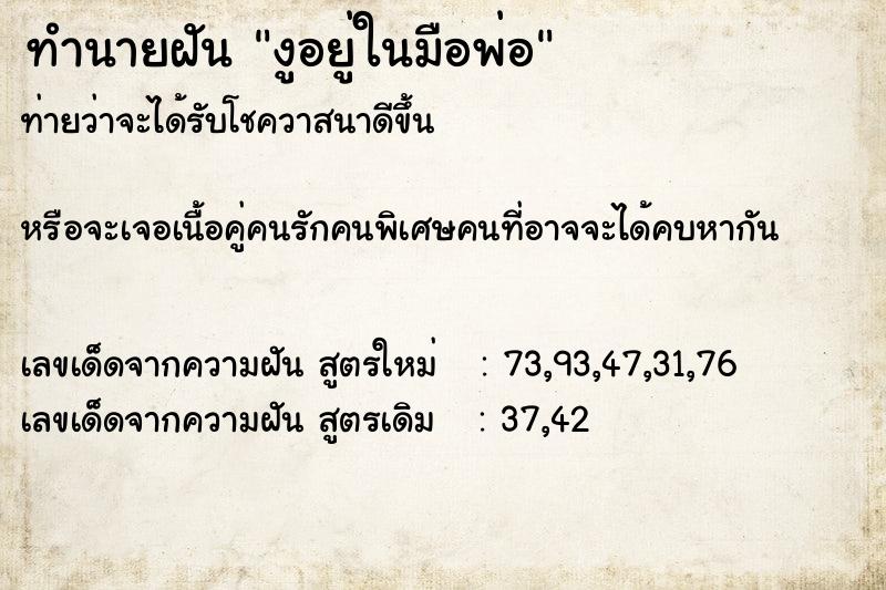 ทำนายฝัน งูอยู่ในมือพ่อ ทำนายฝัน งูอยู่ในมือพ่อ
