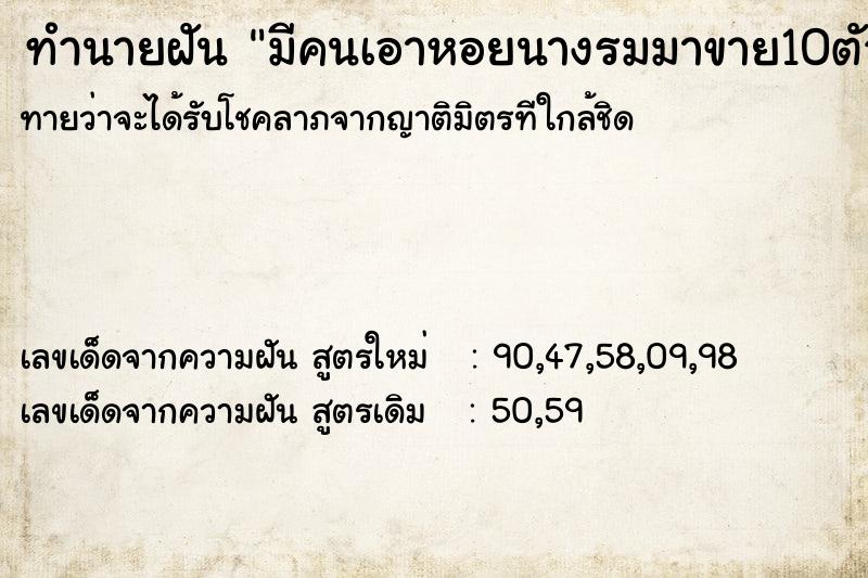 ทำนายฝันทำนายฝันมีคนเอาหอยนางรมมาขาย10ตัว