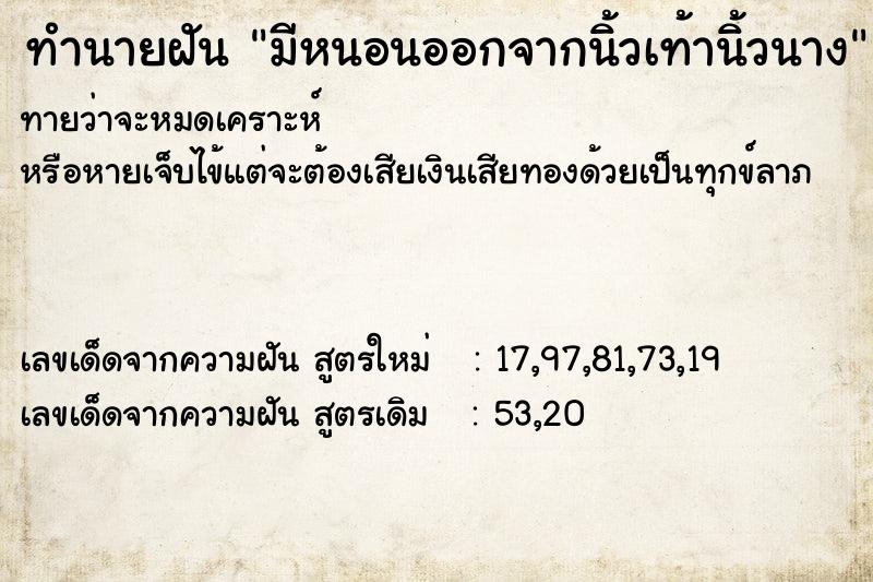 ทำนายฝันมีหนอนออกจากนิ้วเท้านิ้วนาง ทำนายฝันทำนายฝันมีหนอนออกจากนิ้วเท้านิ้วนาง