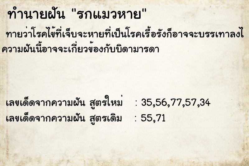 ทำนายฝัน รกแมวหาย ทำนายฝัน รกแมวหาย
