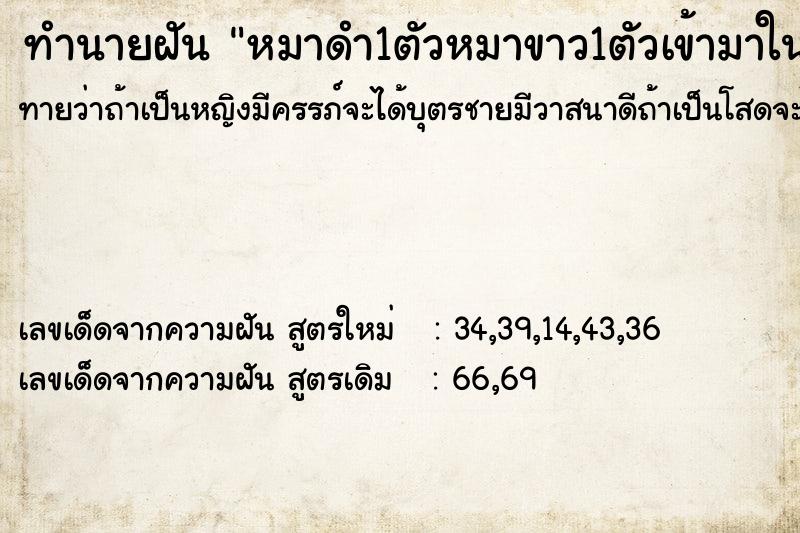 ทำนายฝันทำนายฝันหมาดำ1ตัวหมาขาว1ตัวเข้ามาในบ้าน