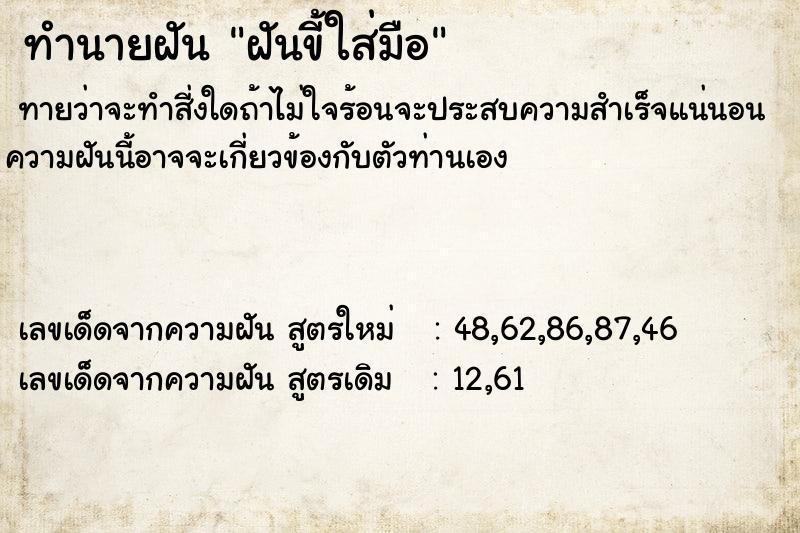 ทำนายฝันฝันขี้ใส่มือ ทำนายฝันทำนายฝันฝันขี้ใส่มือ