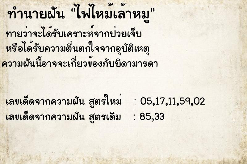 ทำนายฝัน ไฟไหม้เล้าหมู