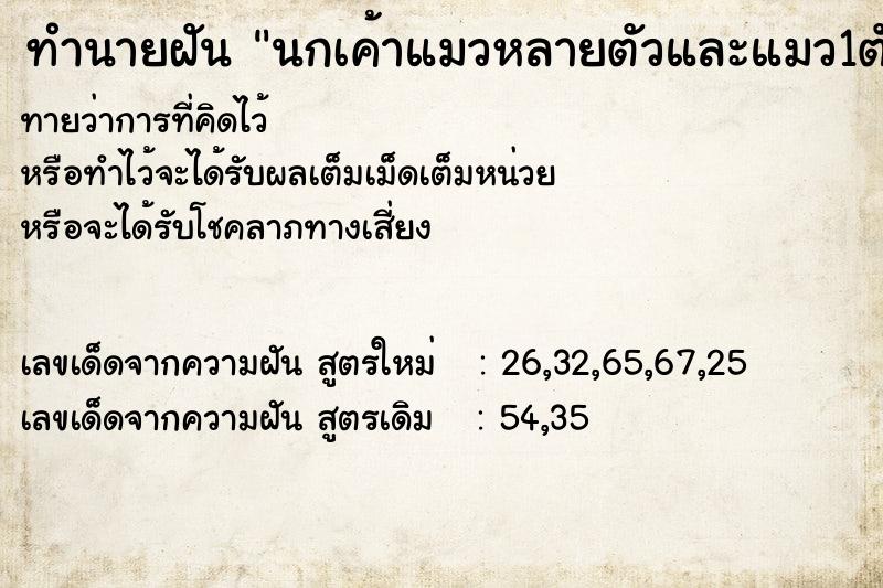 ทำนายฝันทำนายฝันนกเค้าแมวหลายตัวและแมว1ตัว