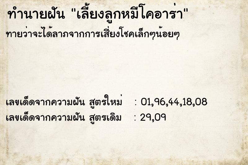 ทำนายฝันทำนายฝันเลี้ยงลูกหมีโคอาร่า