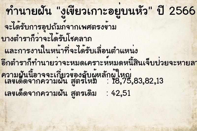 ทำนายฝัน งูเขียวเกาะอยู่บนหัว ทำนายฝัน งูเขียวเกาะอยู่บนหัว