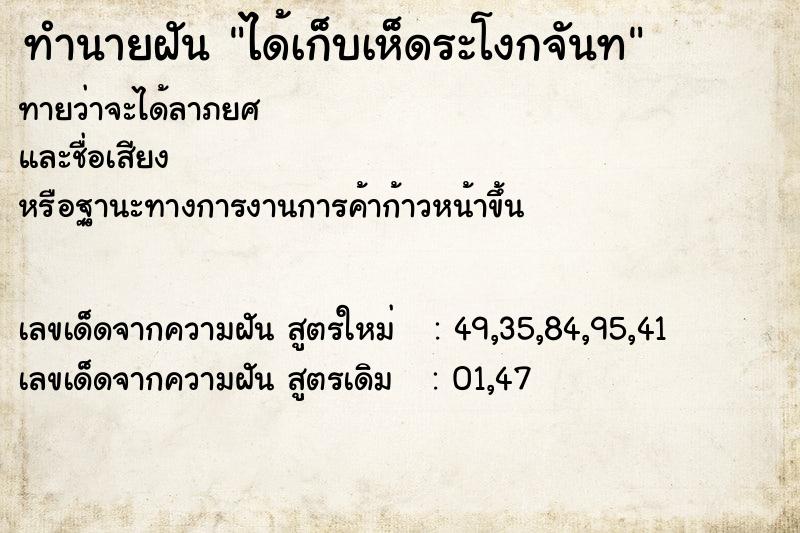 ทำนายฝันทำนายฝันได้เก็บเห็ดระโงกจันท