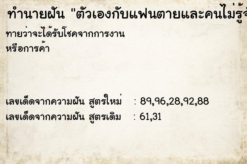 ทำนายฝันตัวเองกับแฟนตายและคนไม่รู้จักตาย ทำนายฝันทำนายฝันตัวเองกับแฟนตายและคนไม่รู้จักตาย