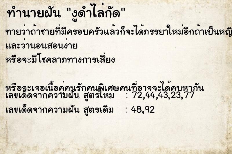 ทำนายฝันงูดำไล่กัด ทำนายฝันทำนายฝันงูดำไล่กัด