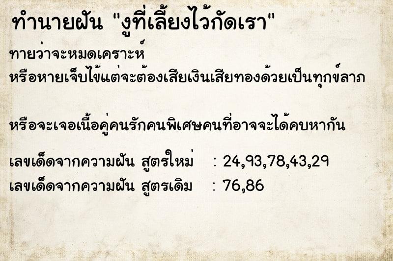 ทำนายฝันทำนายฝันงูที่เลี้ยงไว้กัดเรา