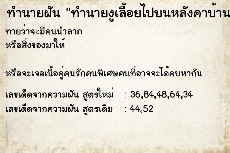 ทำนายฝันทำนายงูเลื้อยไปบนหลังคาบ้าน ทำนายฝันทำนายฝันทำนายงูเลื้อยไปบนหลังคาบ้าน