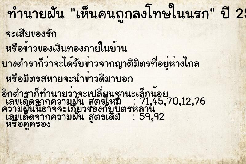 ทำนายฝัน เห็นคนถูกลงโทษในนรก ทำนายฝัน เห็นคนถูกลงโทษในนรก