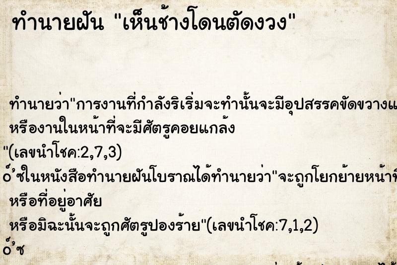 ทำนายฝัน เห็นช้างโดนตัดงวง ทำนายฝัน เห็นช้างโดนตัดงวง