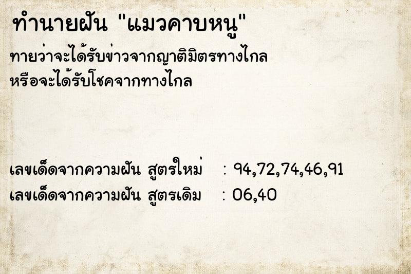 ทำนายฝัน แมวคาบหนู ทำนายฝัน แมวคาบหนู