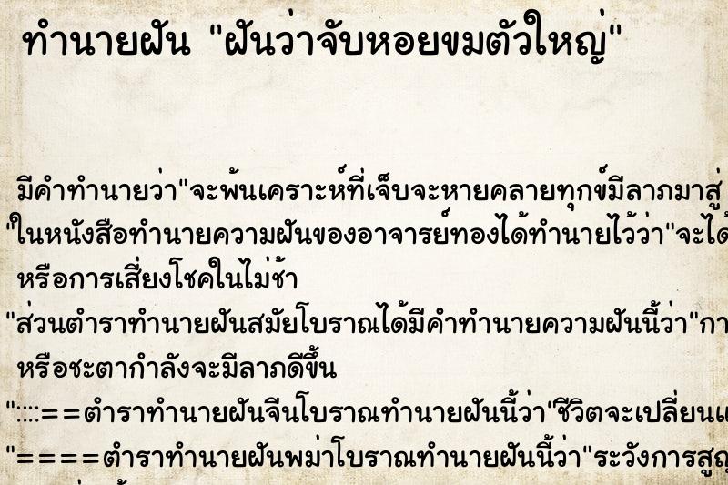 ทำนายฝัน ฝันว่าจับหอยขมตัวใหญ่ ตำราโบราณ แม่นที่สุดในโลก