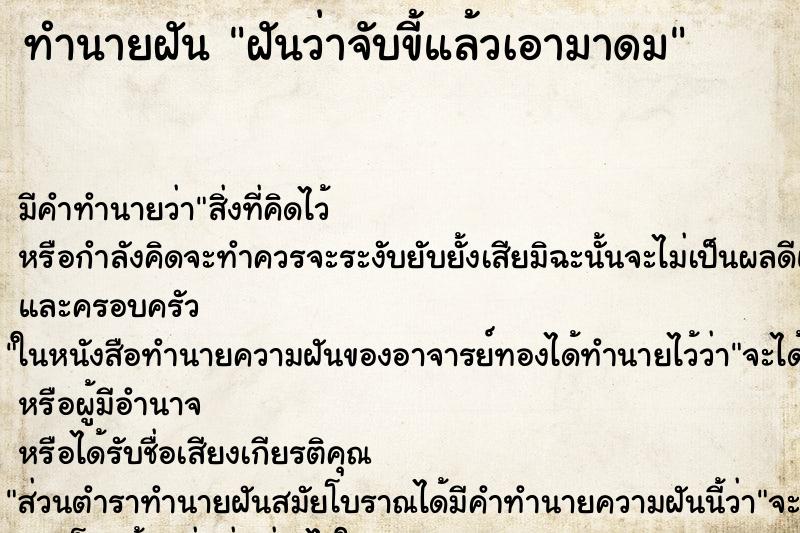 ทำนายฝัน ฝันว่าจับขี้แล้วเอามาดม ทำนายฝัน ฝันว่าจับขี้แล้วเอามาดม