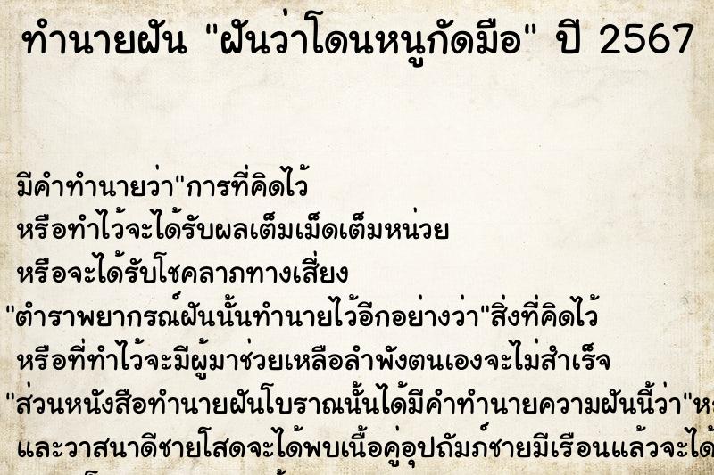 ทำนายฝัน ฝันว่าโดนหนูกัดมือ ทำนายฝัน ฝันว่าโดนหนูกัดมือ