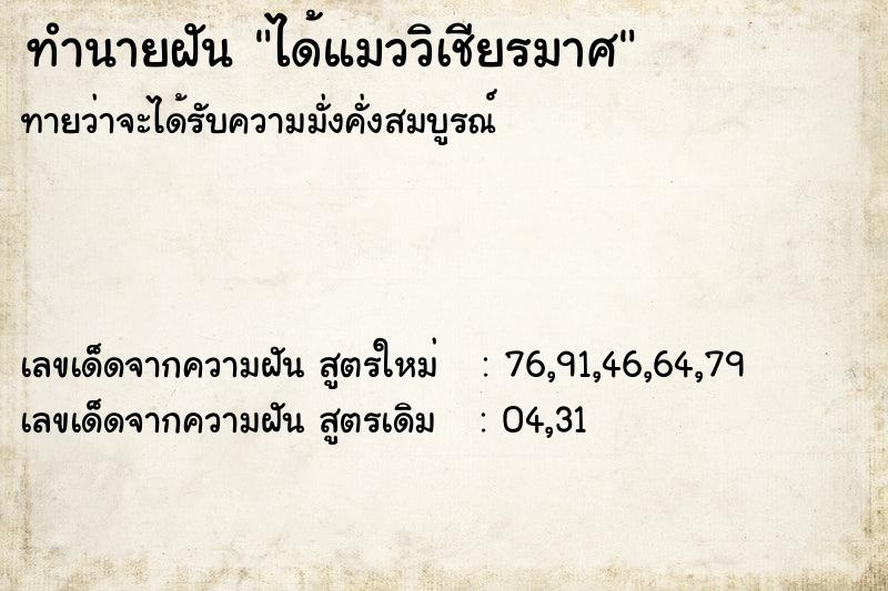 ทำนายฝัน ได้แมววิเชียรมาศ ตำราโบราณ แม่นที่สุดในโลก