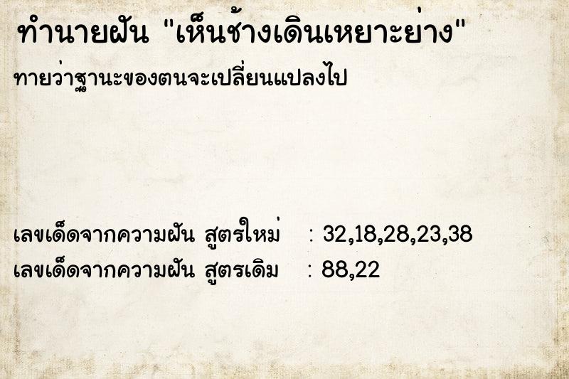 ทำนายฝันทำนายฝันเห็นช้างเดินเหยาะย่าง