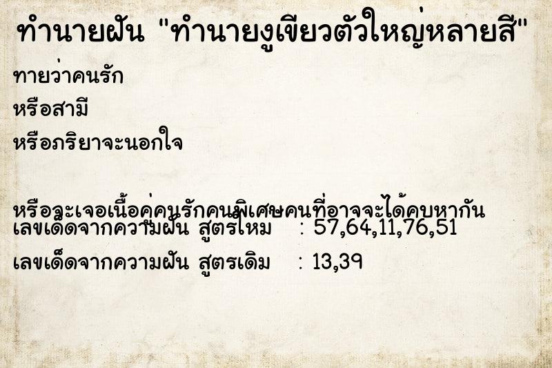 ทำนายฝันทำนายงูเขียวตัวใหญ่หลายสี ทำนายฝันทำนายฝันทำนายงูเขียวตัวใหญ่หลายสี