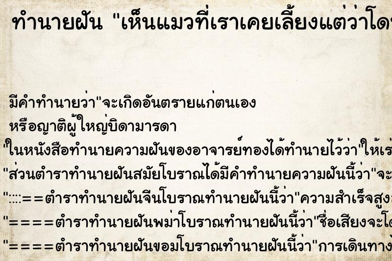 ทำนายฝัน เห็นแมวที่เราเคยเลี้ยงแต่ว่าโดนหมารุมกัด ทำนายฝัน เห็นแมวที่เราเคยเลี้ยงแต่ว่าโดนหมารุมกัด