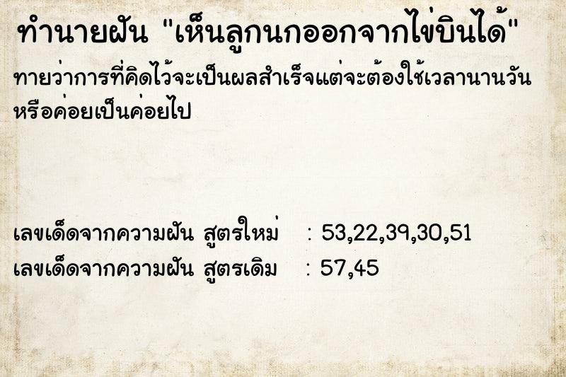 ทำนายฝันเห็นลูกนกออกจากไข่บินได้ ทำนายฝันทำนายฝันเห็นลูกนกออกจากไข่บินได้