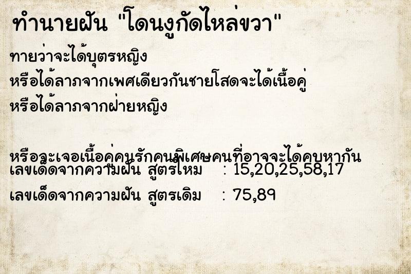 ทำนายฝันทำนายฝันโดนงูกัดไหล่ขวา